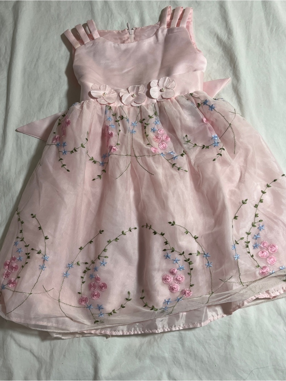 Katie M. Girls 4T Pink Organza Embroidered Floral Bow Dress formal wedding